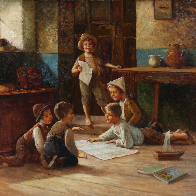Gezelschap van kinderen speelt Robinson Crusoë