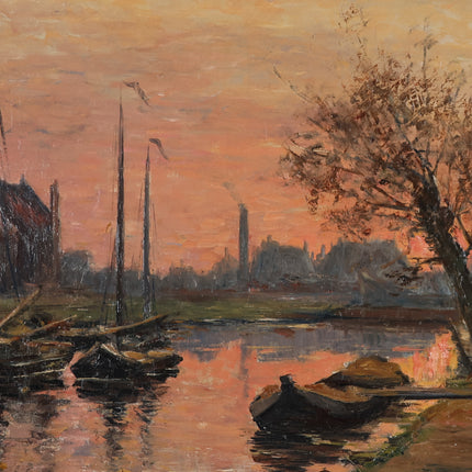 Michaël Joseph Stuber (1873-1954) - Stadsgezicht in avondzon