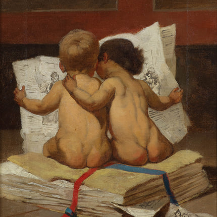 Het nieuws van de dag - Oostenrijkse School (XIX-XX), gesigneerd "A. Rössler"