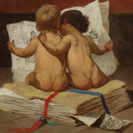 Het nieuws van de dag - Oostenrijkse School (XIX-XX), gesigneerd "A. Rössler"