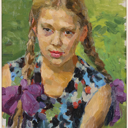Girl with braids - Aurora Efimovna Sosnovskaya (1929)