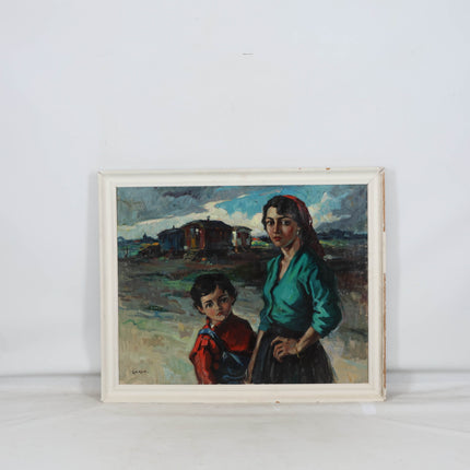 Cornelis de Kort (1910-1996) - Vrouw en kind bij woonwagens