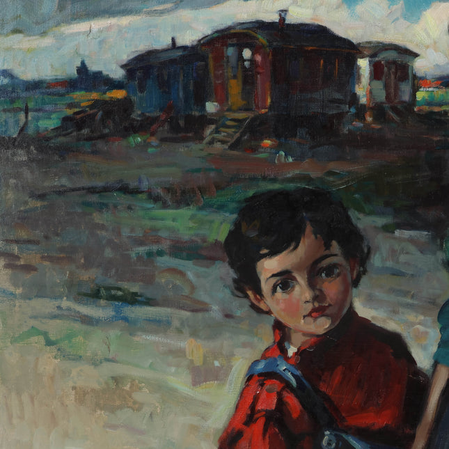 Cornelis de Kort (1910-1996) - Vrouw en kind bij woonwagens