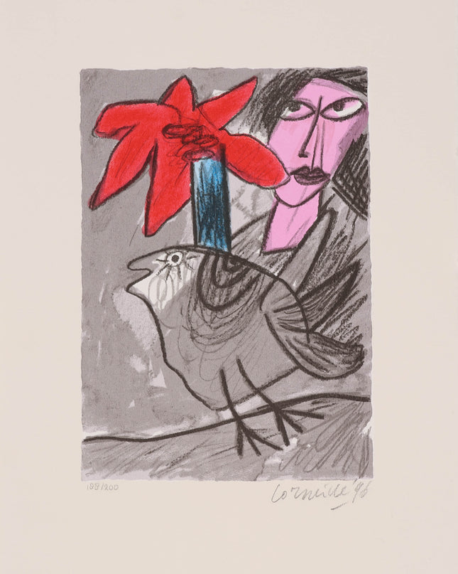 Femme avec un fleur rouge - Corneille (1922-2010)