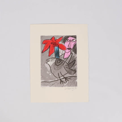 Femme avec un fleur rouge - Corneille (1922-2010)