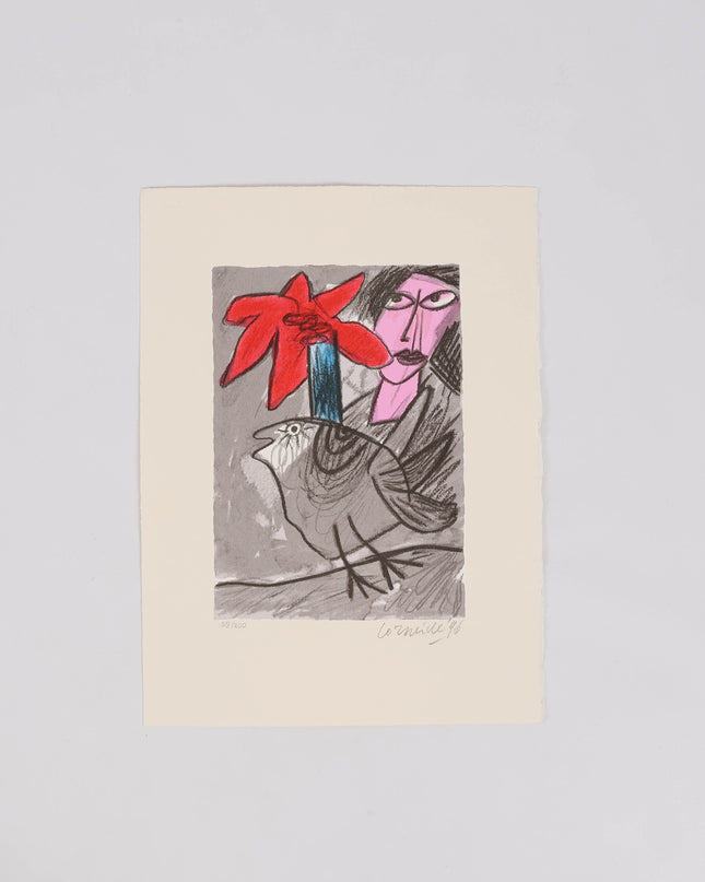 Femme avec un fleur rouge - Corneille (1922-2010)