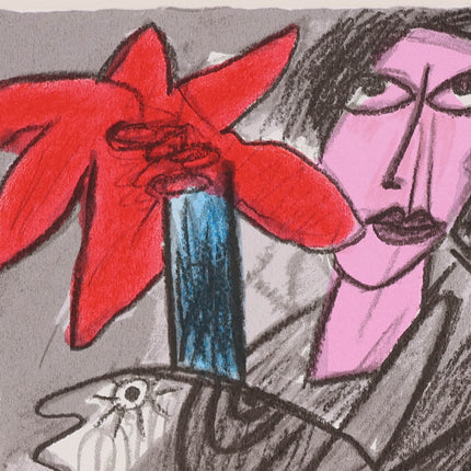 Femme avec un fleur rouge - Corneille (1922-2010)