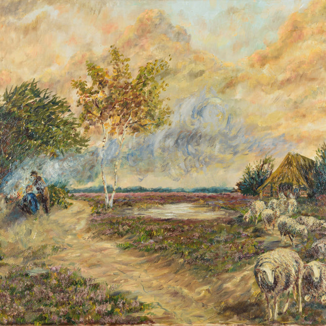 Landschap met schapen Drentse heide