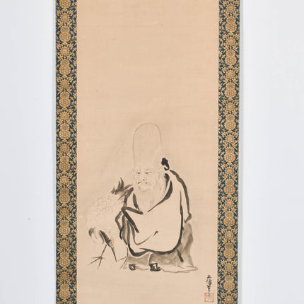 Jarojin &amp; Crane - Japanese scroll - Meiji Period