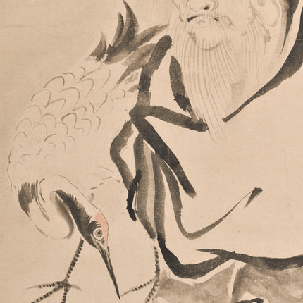 Jarojin &amp; Crane - Japanese scroll - Meiji Period