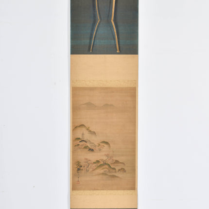 Japanese town in the mountains - Japanse scroll - Edo Periode