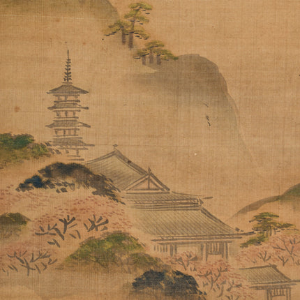 Japanese town in the mountains - Japanse scroll - Edo Periode