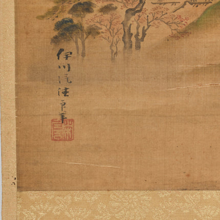 Japanese town in the mountains - Japanse scroll - Edo Periode