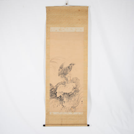 Havik op rots - Japanse scroll - Meji Periode