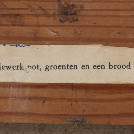 Toon Kelder (1894 –1973) - Stilleven met o,a. een aardewerk pot, groenten en een brood tafel