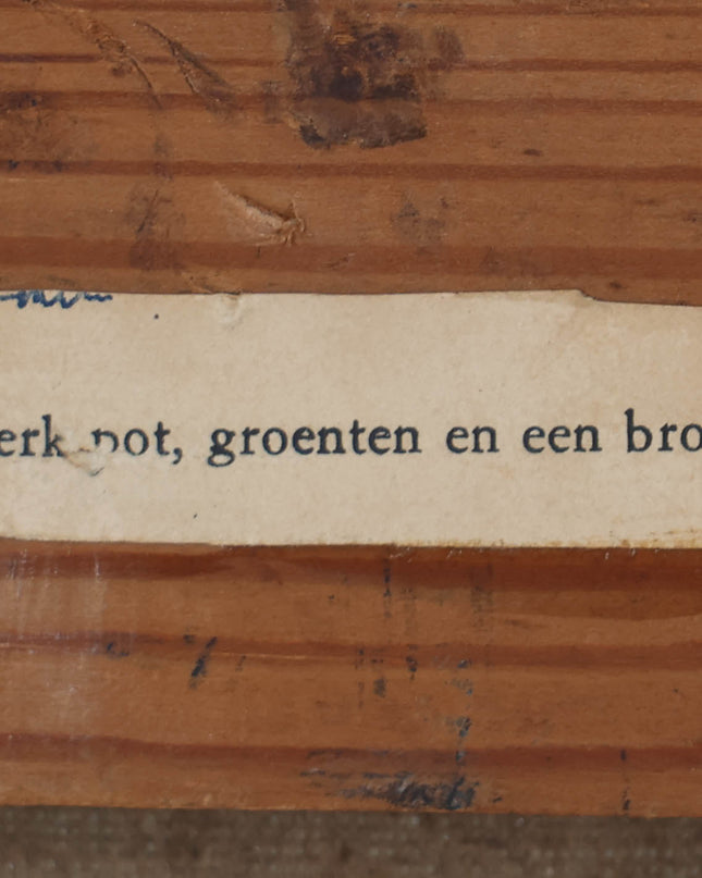 Toon Kelder (1894 –1973) - Stilleven met o,a. een aardewerk pot, groenten en een brood tafel