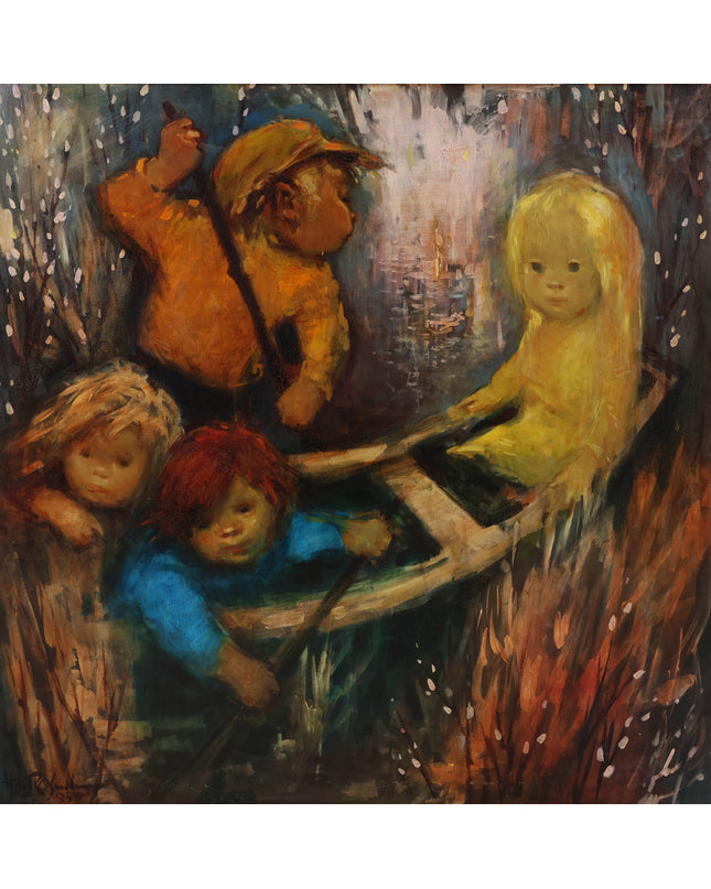 Hakkie van Rosmalen (1923-2001) - Kinderen in een bootje
