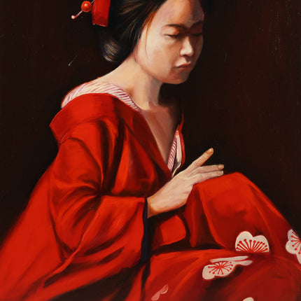 Vrouw in rode kimono