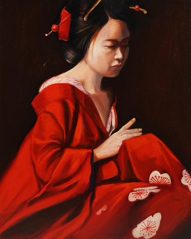 Vrouw in rode kimono