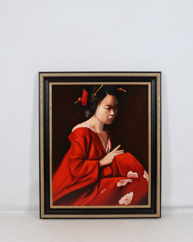 Vrouw in rode kimono