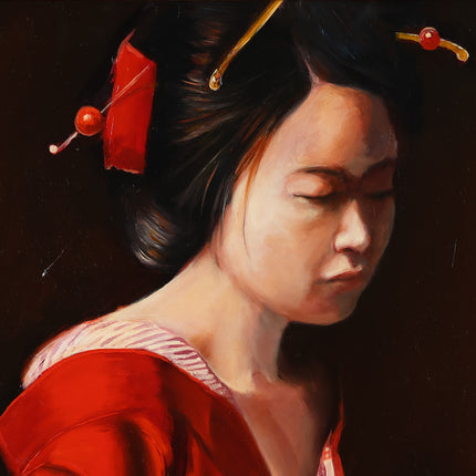 Vrouw in rode kimono