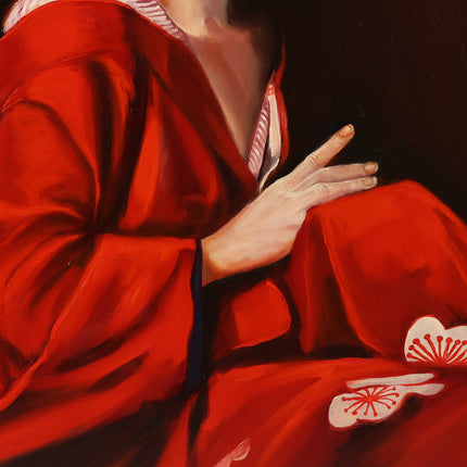 Vrouw in rode kimono