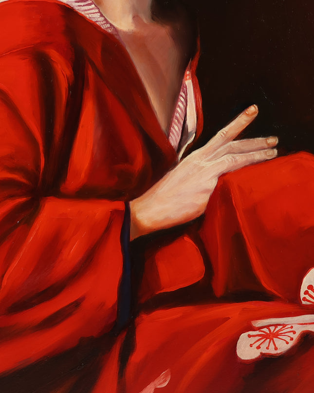 Vrouw in rode kimono