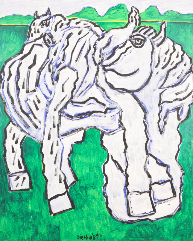 Jan Sierhuis (1928-2023)  - Twee witte paarden