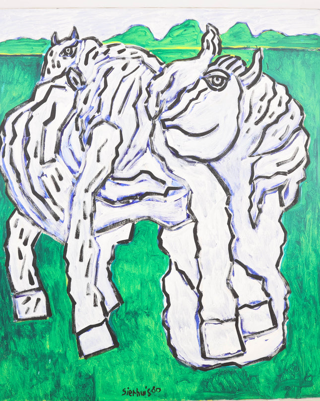 Jan Sierhuis (1928-2023)  - Twee witte paarden
