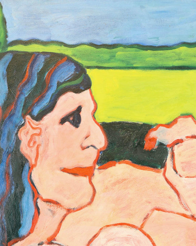 Jan Sierhuis (1928-2023)  - Figuur met tafel in een landschap