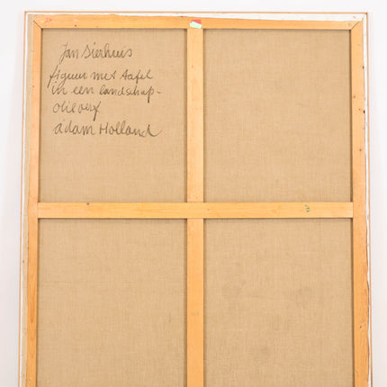 Jan Sierhuis (1928-2023)  - Figuur met tafel in een landschap