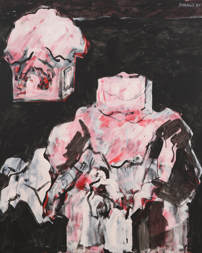 Jan Sierhuis (1928-2023) - Zwart landschap met roze figuur
