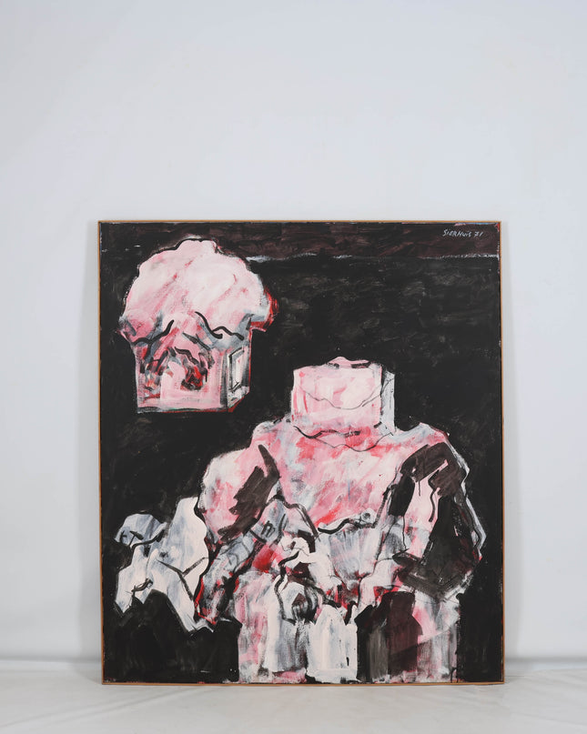 Jan Sierhuis (1928-2023) - Zwart landschap met roze figuur