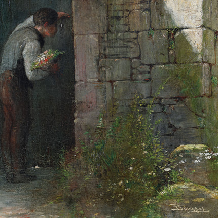 Verliefde jongen met boeket