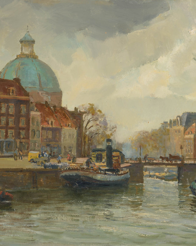 David Schulman  (1881-1966) Gezicht op de Nieuwe of Ronde Lutherse  Kerk te Amsterdam