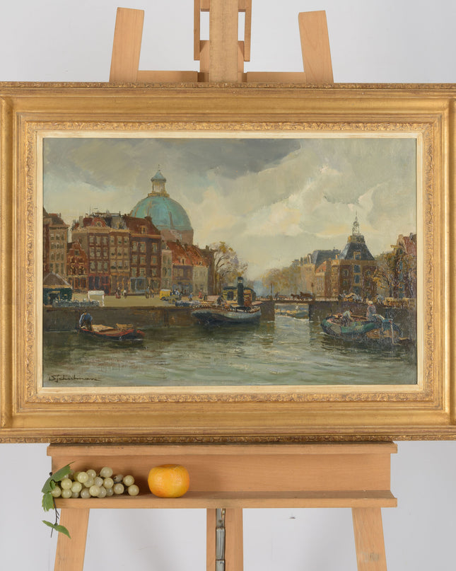 David Schulman  (1881-1966) Gezicht op de Nieuwe of Ronde Lutherse  Kerk te Amsterdam