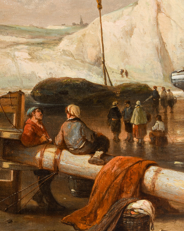 Jan Michiel Ruyten (1813-1881 Pêcheur sur la plage des falaises de craie d'Etretat, France
