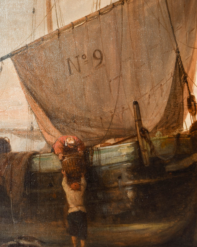Jan Michiel Ruyten (1813-1881 Pêcheur sur la plage des falaises de craie d'Etretat, France