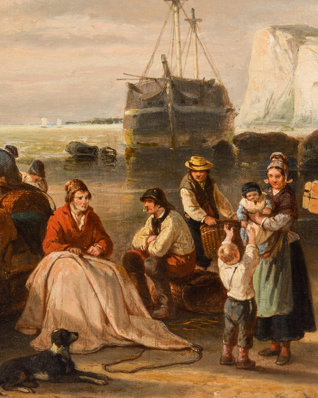 Jan Michiel Ruyten (1813-1881 Pêcheur sur la plage des falaises de craie d'Etretat, France