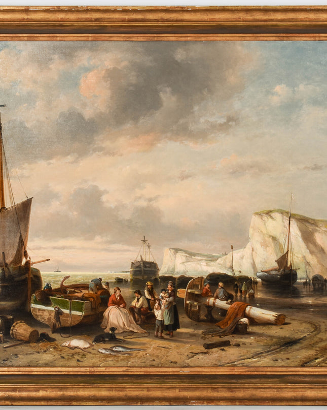 Jan Michiel Ruyten (1813-1881 Pêcheur sur la plage des falaises de craie d'Etretat, France