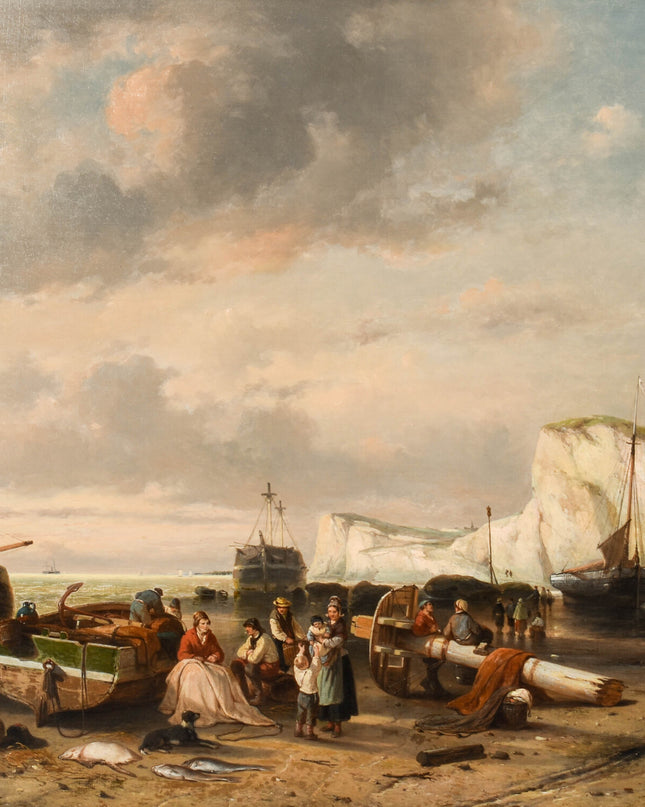 Jan Michiel Ruyten (1813-1881 Pêcheur sur la plage des falaises de craie d'Etretat, France