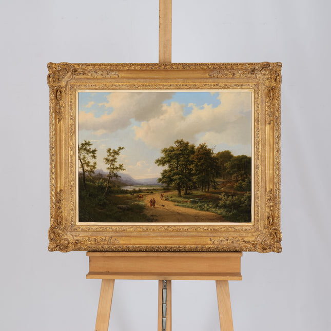 Marinus Adrianus Koekkoek (1807-1868) Boomrijk landschap met figuren op een landweg