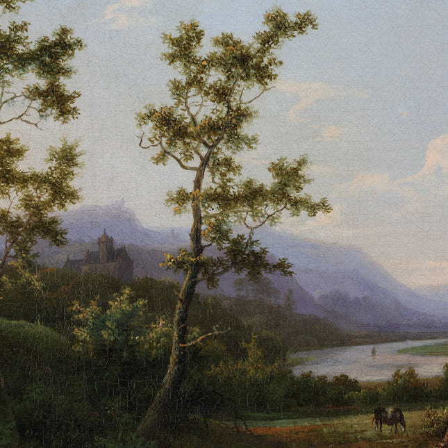 Marinus Adrianus Koekkoek (1807-1868) Boomrijk landschap met figuren op een landweg