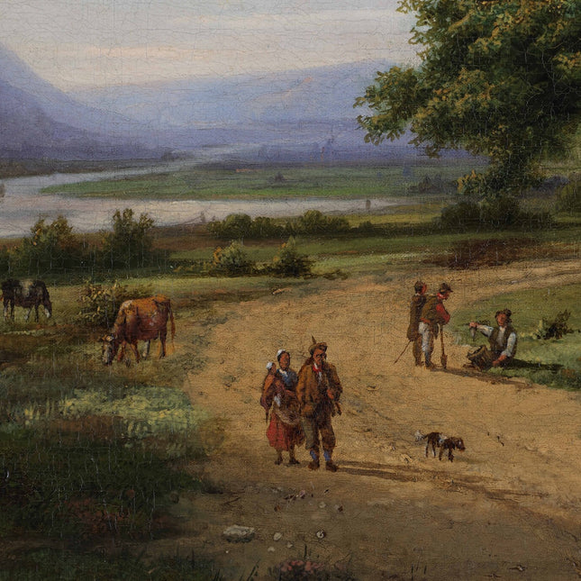 Marinus Adrianus Koekkoek (1807-1868) Boomrijk landschap met figuren op een landweg