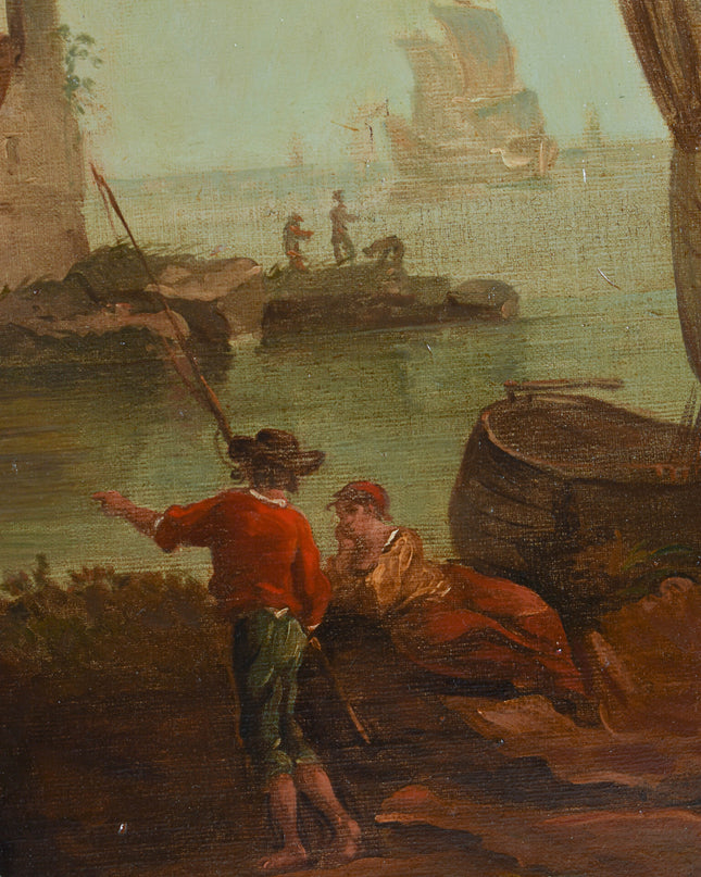 Omgeveing J. Vernet (XVII) Compositie van figuren en boten aan de haven