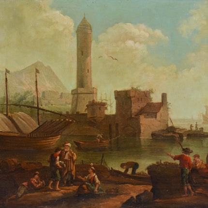 Omgeveing J. Vernet (XVII) Compositie van figuren en boten aan de haven