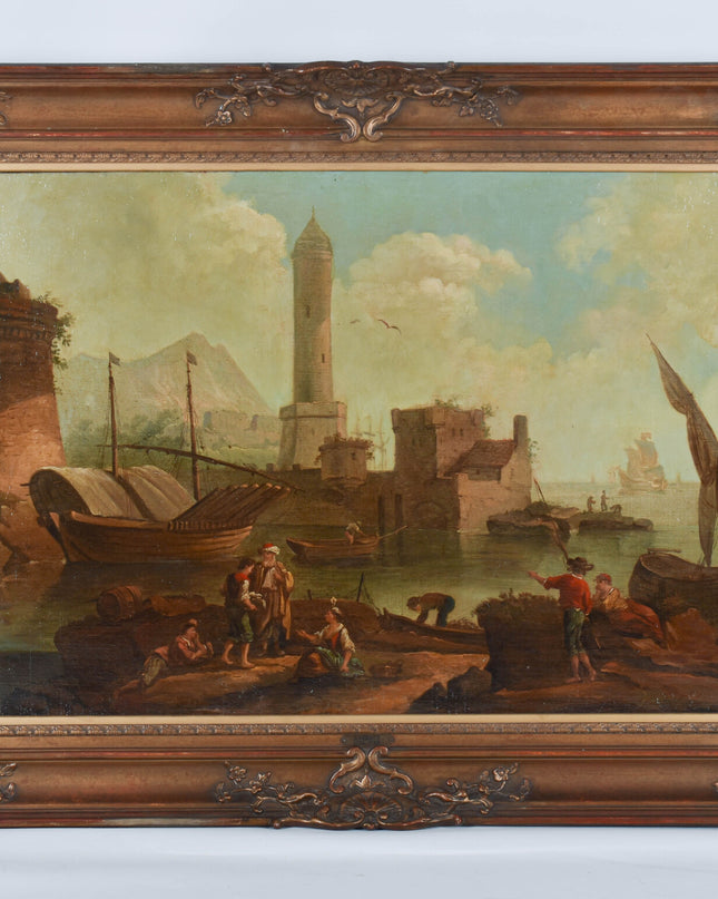 Omgeveing J. Vernet (XVII) Compositie van figuren en boten aan de haven