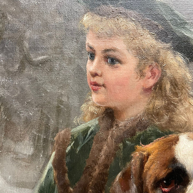 Otto Eerelman (1839-1926) Meisje met haar St. Bernards hond