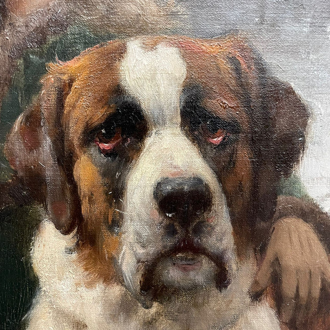 Otto Eerelman (1839-1926) Meisje met haar St. Bernards hond